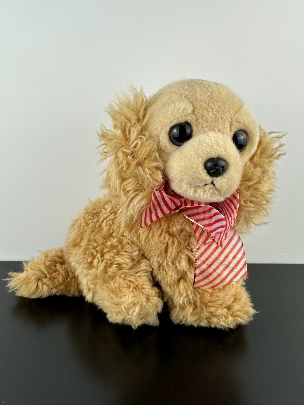 Aurora Rare Golden Cocker Spaniel Puppy Dog 7.5" Tan Beige Plush Red White Bow